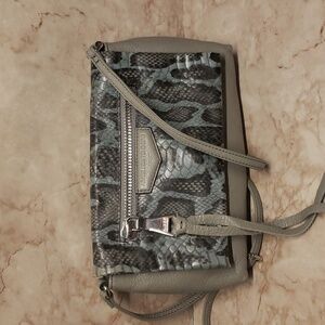 Aimee Kensterbeg gray and snake green and black skin print small crossbody bag